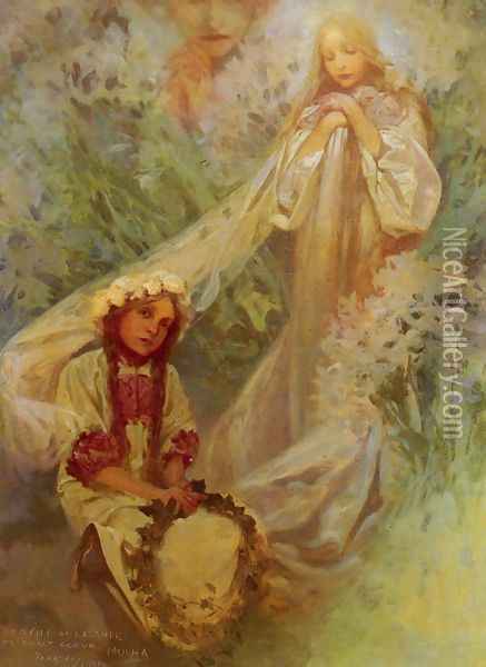 Madonna Of The Lilies Oil Painting - Alphonse Maria Mucha