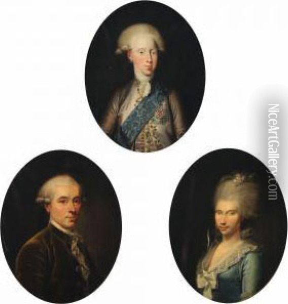 Portrait Of Crown Prince 
Frederick Vi Of Denmark, Portrait Of Beate Albertine Sporon And Her 
Husbond Benjamin Georg Sporon Oil Painting - Jens Juel