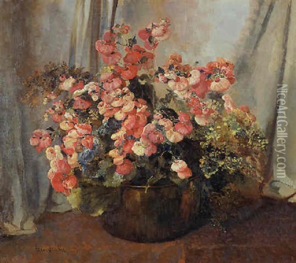 Still Life Of Flowers In A Copper Pot Oil Painting - Frans David Oerder