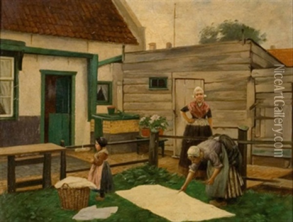 Hollanderinnen Beim Waschebleichen Oil Painting - Otto Kirberg