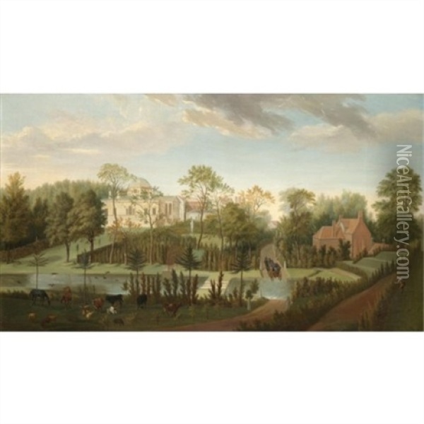 A View Of Chiswick House From The South-west Seen Across The Cascade And Canal Oil Painting - Peter (Pieter Andreas) Rysbrack