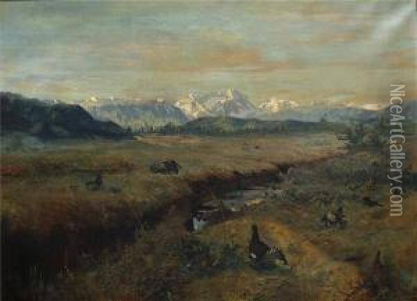 Voralpenlandschaft Mit Auerhahnen Oil Painting - Albert Singer