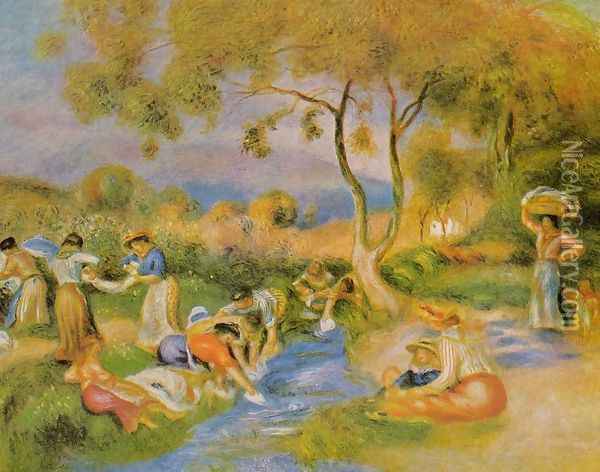 Laundresses At Cagnes Oil Painting - Pierre Auguste Renoir