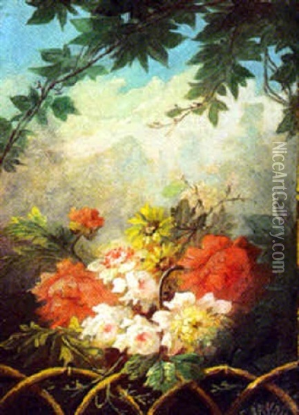 Blomsterbukett Pa Terass Oil Painting - Eugene Baudin