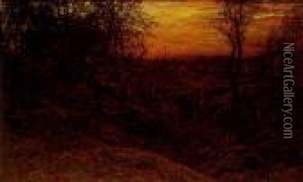 Landscape At Sunset Oil Painting - John Joseph Enneking