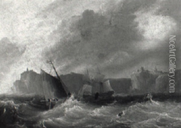 Dangerous Waters Off A Dramatic Coastline Oil Painting - Frederick Calvert