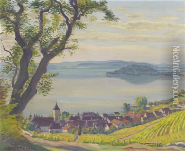 Twann An Bielersee Mit Petersinsel Oil Painting - Waldemar Theophil Fink