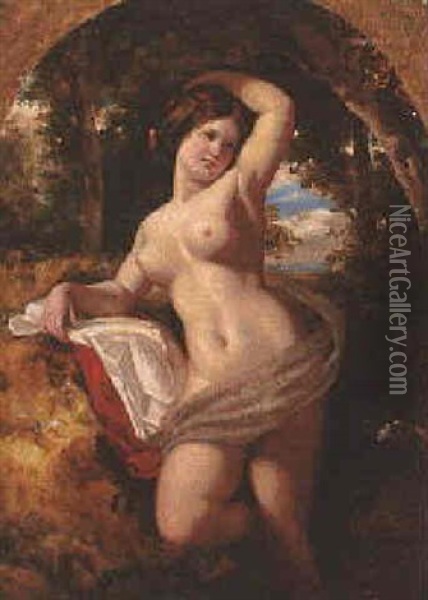 A Nude Posing In A Wooded Landscape Oil Painting - William Edward Frost