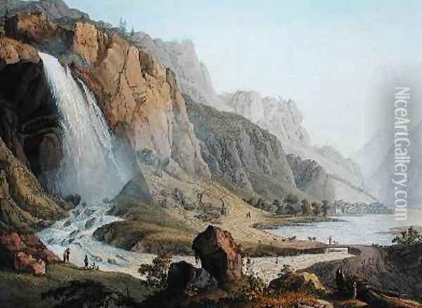 View of the Cascade de Pissevache 1789 Oil Painting - Jean Antoine Linck