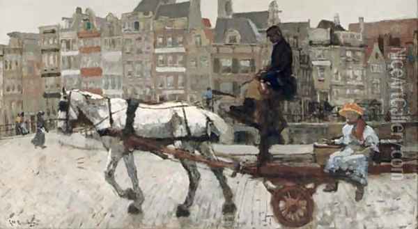 Vrachtwagen, Rokin a horsedrawn cart on the Rokin, Amsterdam Oil Painting - George Hendrik Breitner