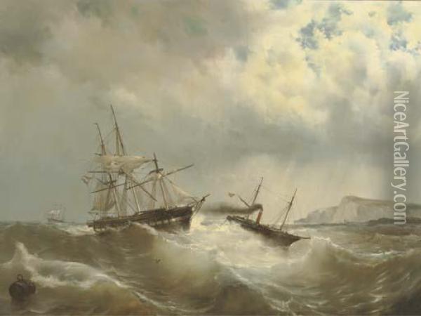 A Tug-boat Rescuing A Dutch Frigate In Distress Oil Painting - Mauritz F. H. de Haas