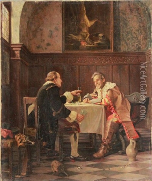 Historische Darstellung Zweier Herren In Einem Zimmer Oil Painting - Alois Heinrich Priechenfried