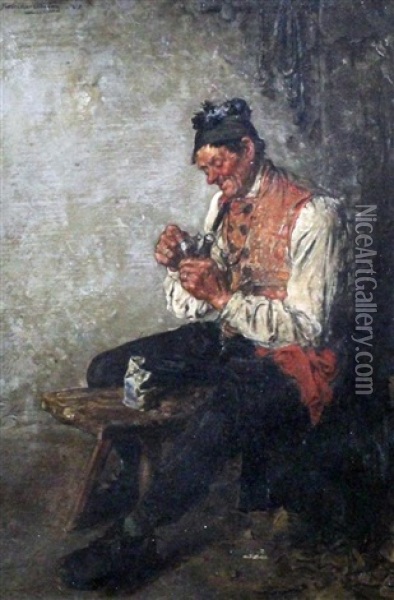 Toper With A Clarinet (+ Filling The Pepperpots; Pair) Oil Painting - Hugo Kotschenreiter