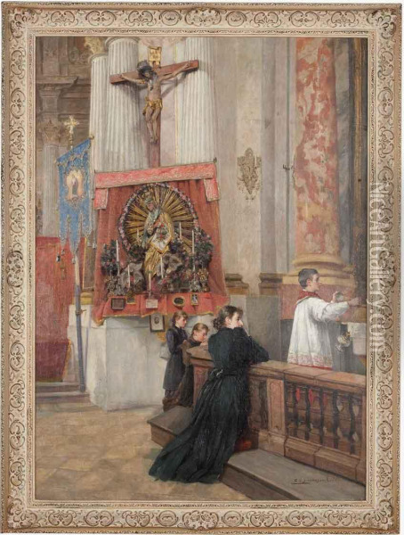 Interno Di Chiesa Oil Painting - Ernst Oskar Simonson-Castelli