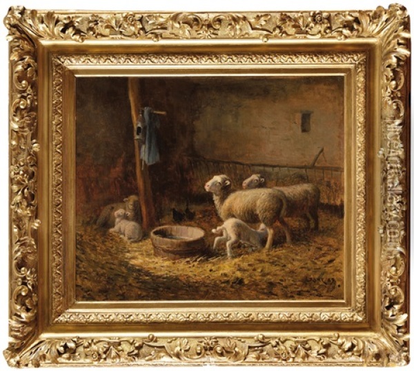 Dans La Bergerie Oil Painting - Jules Louis Rame