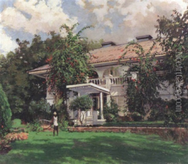 Maison Et Jardin Tropical Oil Painting - Joao-Marques de Oliveira