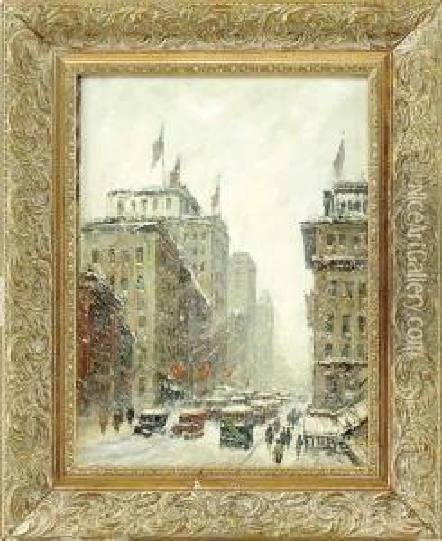 New York City In Winter Oil Painting - Colin Campbell Cooper