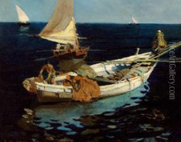 Pescadores Oil Painting - Enrique Martinez Cubells y Ruiz