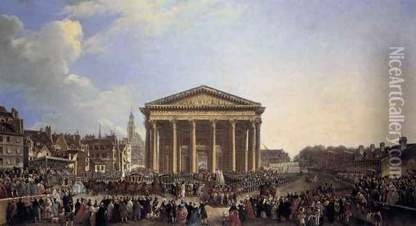 Official Laying of the Cornerstone of the New Church of Sainte-Genevieve 1765 Oil Painting - Pierre-Antoine de Machy