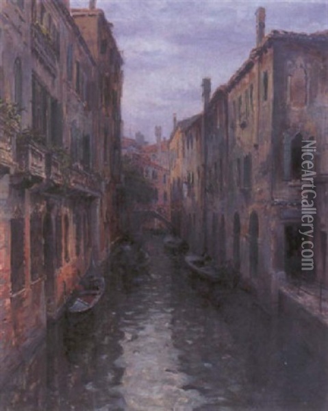 A Venetian Canal Oil Painting - Louis Aston Knight