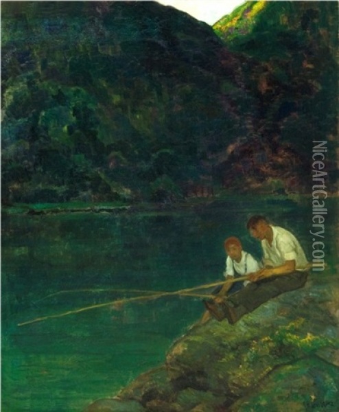 Boys Fishing Oil Painting - Francis Luis Mora
