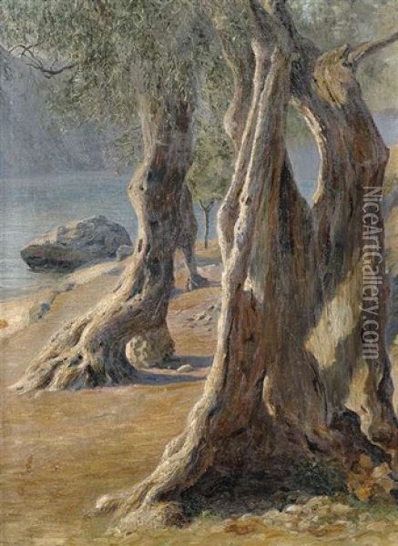 Olivenbaume Am Gardasee Oil Painting - Walter Von Ruckteschell