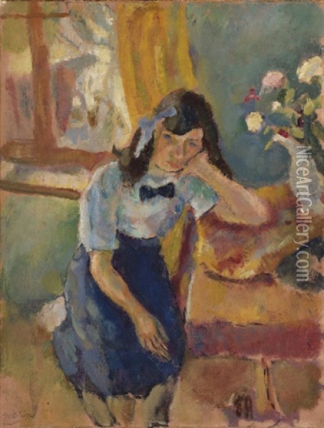 Jeune Fille Accoudee, La Reveuse Oil Painting - Jules Pascin