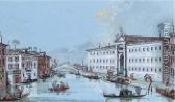 The Fondamenta Quintavalle, Venice; And The Fondamenta Deimendicanti, Venice Oil Painting - Giacomo Guardi