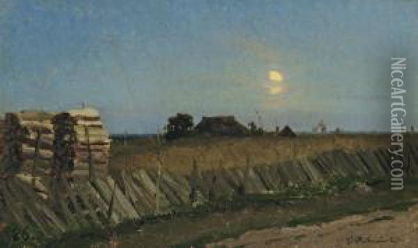 Moonlit Night. Logpiles. Oil Painting - Isaak Ilyich Levitan