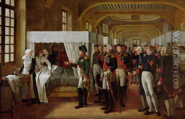 Napoleon visiting the Infirmary of Invalides on 11th February 1808, 1809 Oil Painting - Alexandre Veron-Bellecourt
