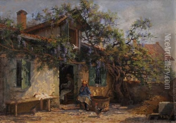 Dans Le Village A Arare Pres Saconnez Au Dela Darve - La Glicine En Fleurs Oil Painting - Edouard Jeanmaire