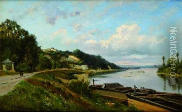 Bord De Seine Au Coudray Oil Painting - Louis Emile Dardoize