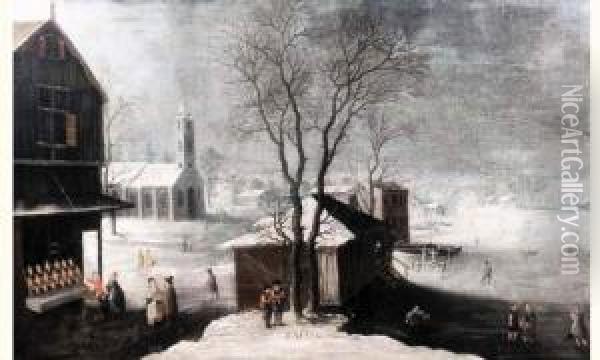 Paysage D'hiver Avec Des Patineurs Oil Painting - Tobias Van Der Vinnen