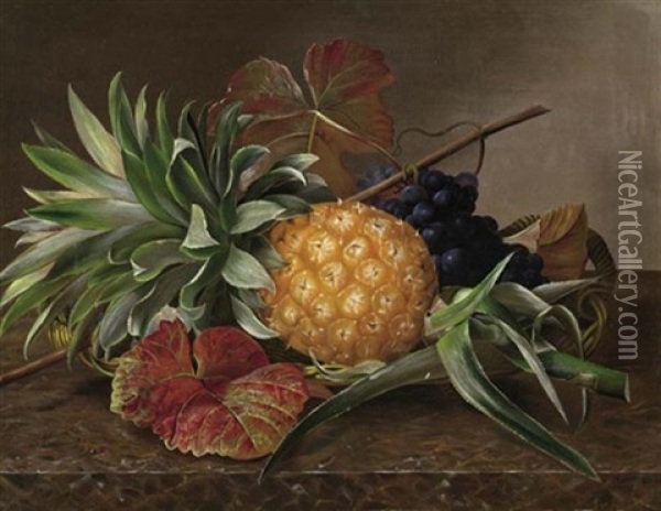 Stilleben Mit Ananas Und Trauben Oil Painting - Hansine Kern-Eckersberg