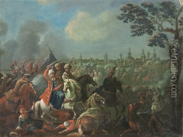 Battle With Turks Oil Painting - August Querfurt