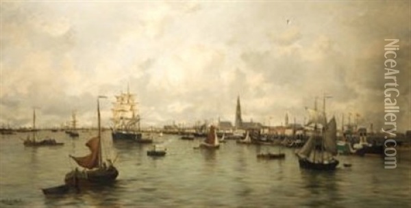 Port D'anvers Oil Painting - Robert Charles Gustave Laurens Mols