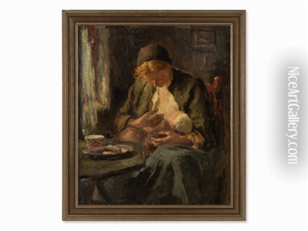 Nursing Mother With Child Oil Painting - Evert Pieters