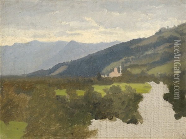 Blick Vom Weinburger Laubengang In Die Landschaft, Zweite Fassung Oil Painting - August Becker