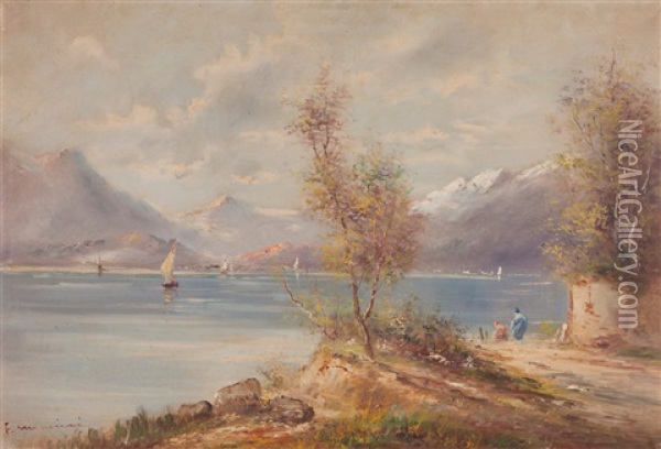 Landscape With Lake, Mou Oil Painting - Francesco Mancini