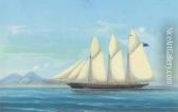 A Three-masted Schooner In The Mediterranean Off Naples Oil Painting - Atributed To A. De Simone