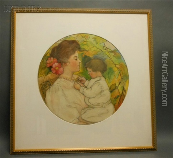 Admiring The Locket (mother And Child) Oil Painting - Joseph Henry Hatfield