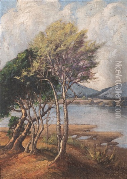 Trees By A River Oil Painting - Leo Francois