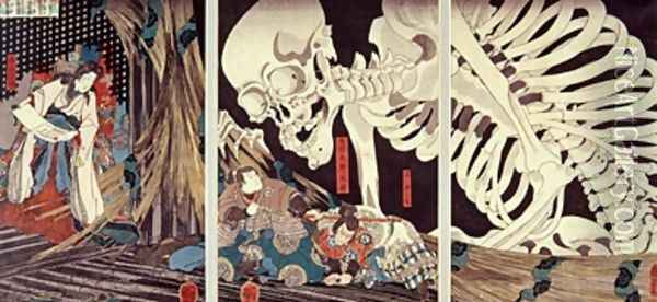 Mitsukini Defying the Skeleton Spectre Oil Painting - Utagawa Kuniyoshi