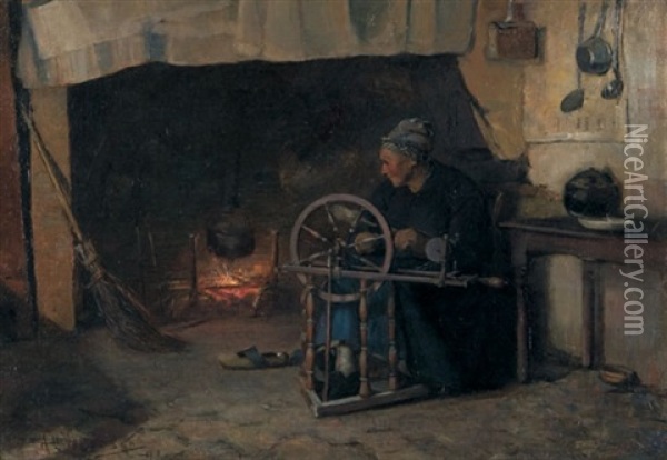 Woman At The Spinning Wheel Oil Painting - Albert Curtis Williamson