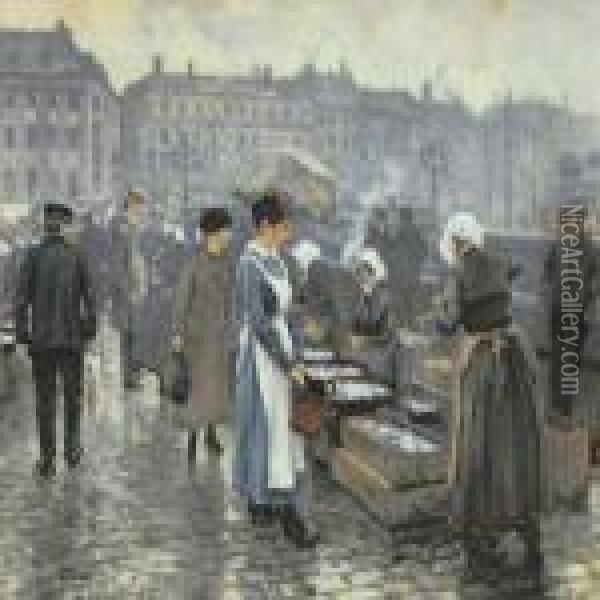 Fiskerkonerne Pa Gammelstrand Oil Painting - Paul-Gustave Fischer