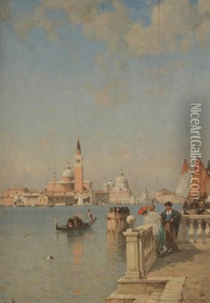 Balcon A Venise Oil Painting - Amedee Rosier