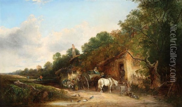 The Halfway House Oil Painting - William Shayer the Elder