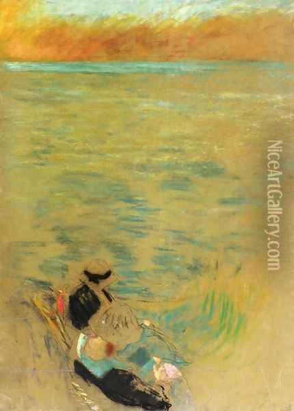 Sea at Sunset, Women on the Shore Oil Painting - Jean-Edouard Vuillard
