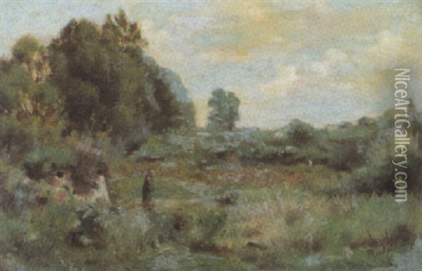 Sommerliche Landschaft Mit Spazierganger Oil Painting - Jules Louis Badel