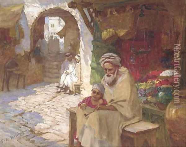 A corner of the bazaar Oil Painting - Frederick Arthur Bridgman